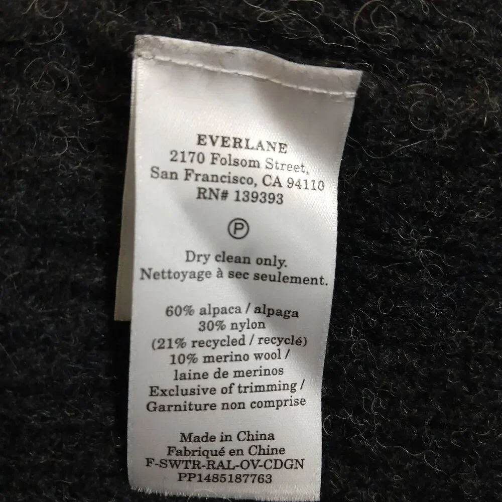 Everlane womens medium fine alpaca wool sweater cardigan gray charcoal